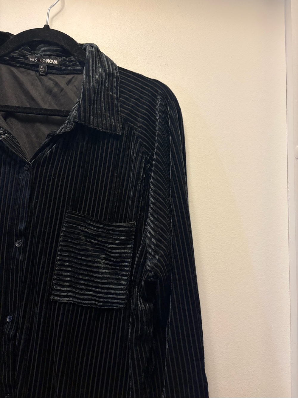 Fashion Nova Black Ribbed Velvet Shirt Dress Women's XL Long Sleeve - Picture 5 of 9